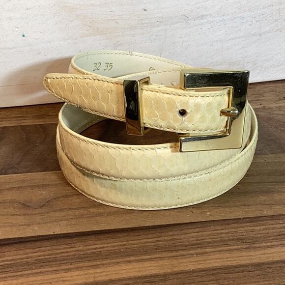 Vintage Genuine Snakeskin Neutral Preppy Western Belt Animal Print Sz 32 Cream - Picture 1 of 12
